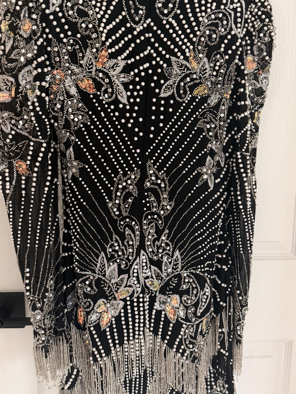 Embellished Black and Silver Fringe Mini Dress - Picture 4 of 10